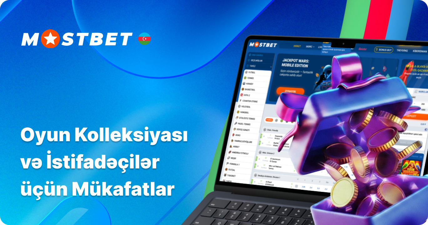 Mostbet AZ platformasında minlərlə slot oyununu və yeni istifadəçilər üçün sərfəli başlanğıc paketini nümayiş etdirən illüstrasiya.